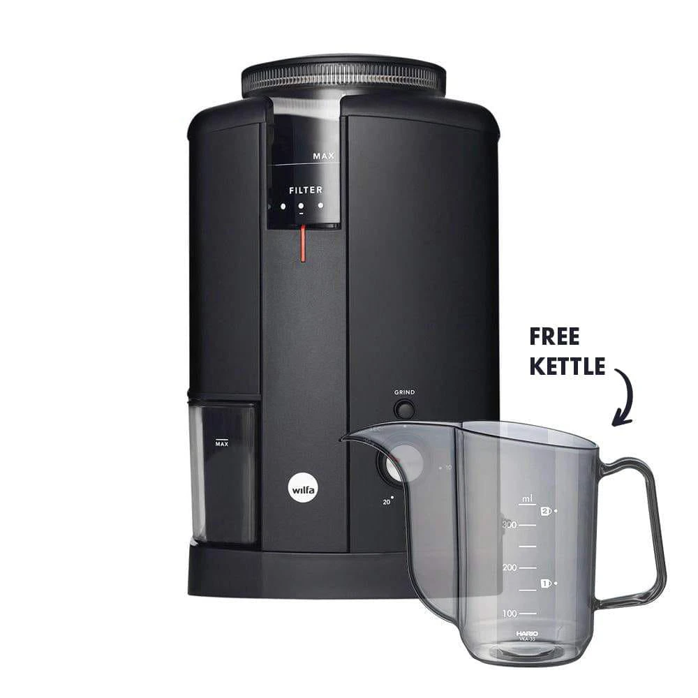 Wilfa Svart Aroma Precision Coffee Grinder (Black) + Hario Drip Kettle Air 3 Wilfa Svart Aroma Precision Coffee Grinder (Black) + Hario Drip Kettle Air