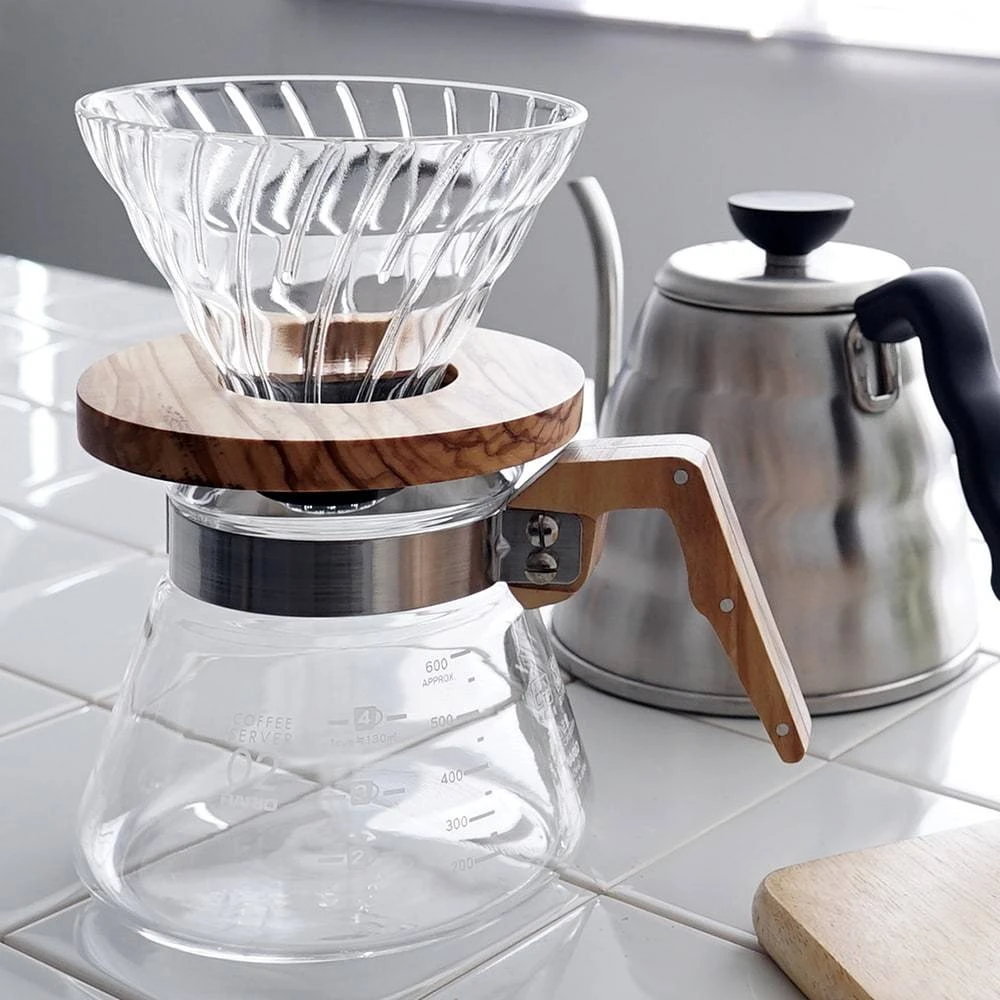 Hario V60 Glass Coffee Dripper Olive Wood - Size 01 4 Hario V60 Glass Coffee Dripper Olive Wood - Size 01 - Image 2